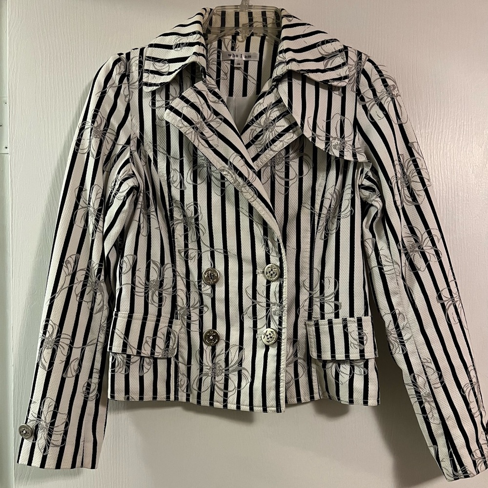 Striped Black and White Women's Jacket - Size small